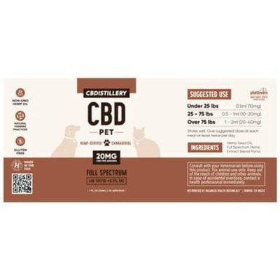 CBDistillery - CBD Pet Tincture - Full Spectrum - 600mg - Pet CBD Club ...