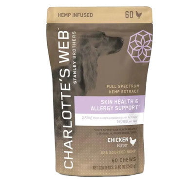 charlottes web CBD pet skin health allergy support dog chews chicken 150mg