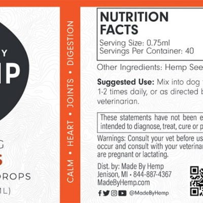 MBH Dog Tincture 200mg label