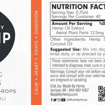 MBH Dog Tincture 500mg CBD label